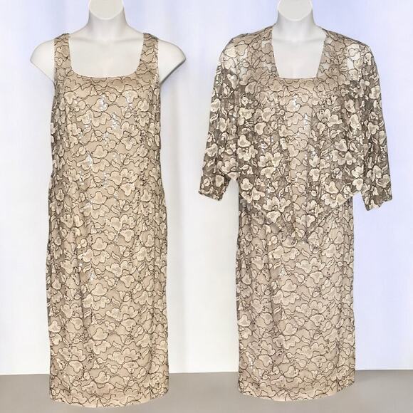 Alex Evenings Gold Lace Sequin Dress & Jacket Set Sz 20W Mother of Bride Formal - Picture 1 of 11